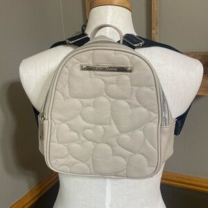 Betsey Johnson Taupe Heart stitched Pattern Mini Backpack with Floral Interior